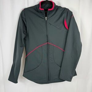 Reebok Women’s Large Gray Pink Piping Full Zip Play Dry Jacket Breast Cancer